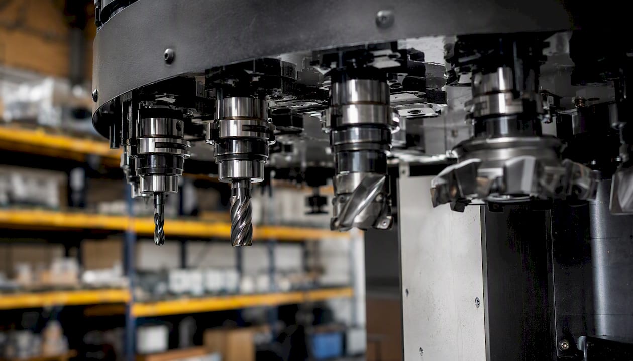 Close-up of automatic tool changer carousel