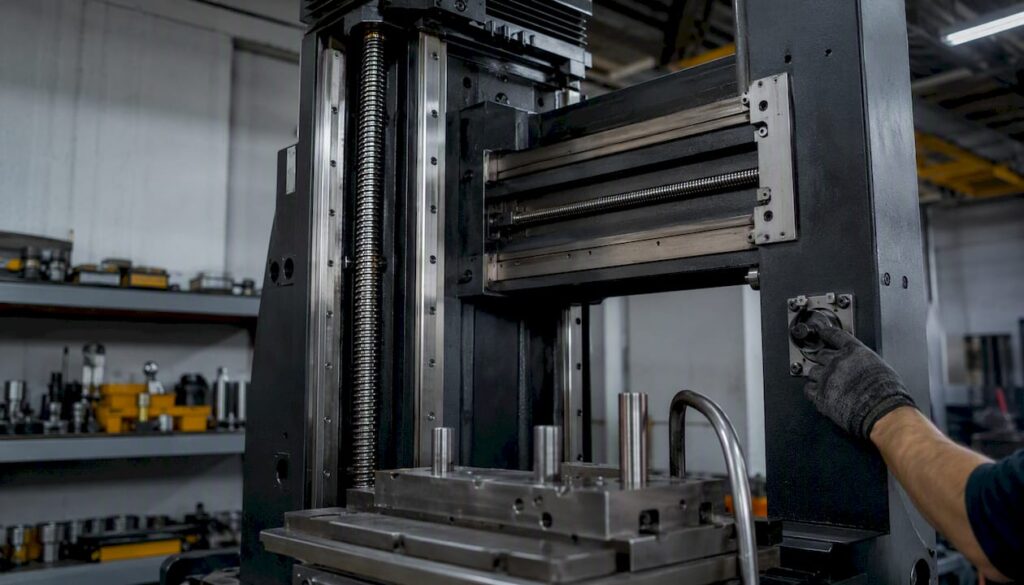Side view of double column machining centre bridge structure