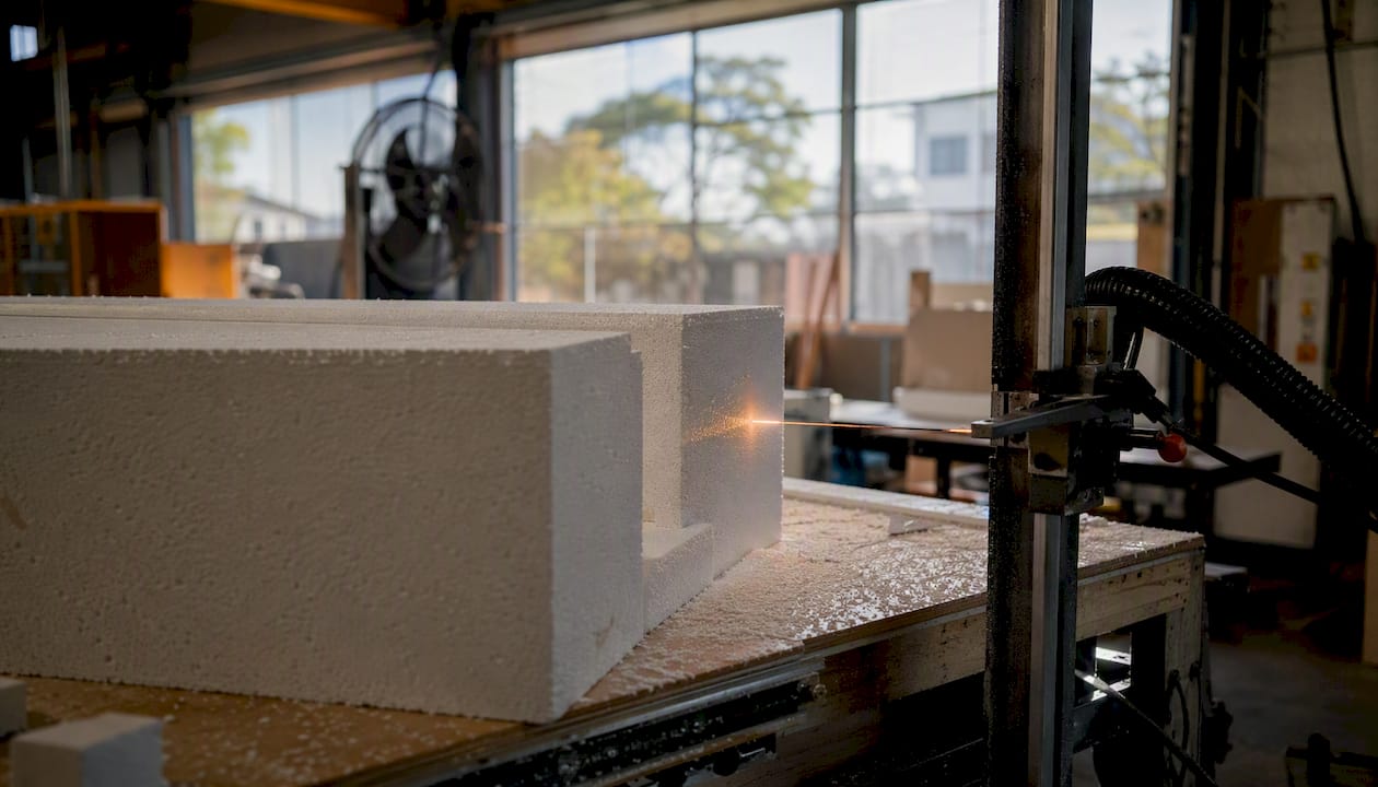 Hot-wire cutting EPS foam block