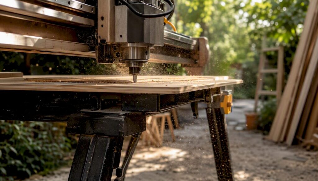 CNC router cutting wooden panel sheet