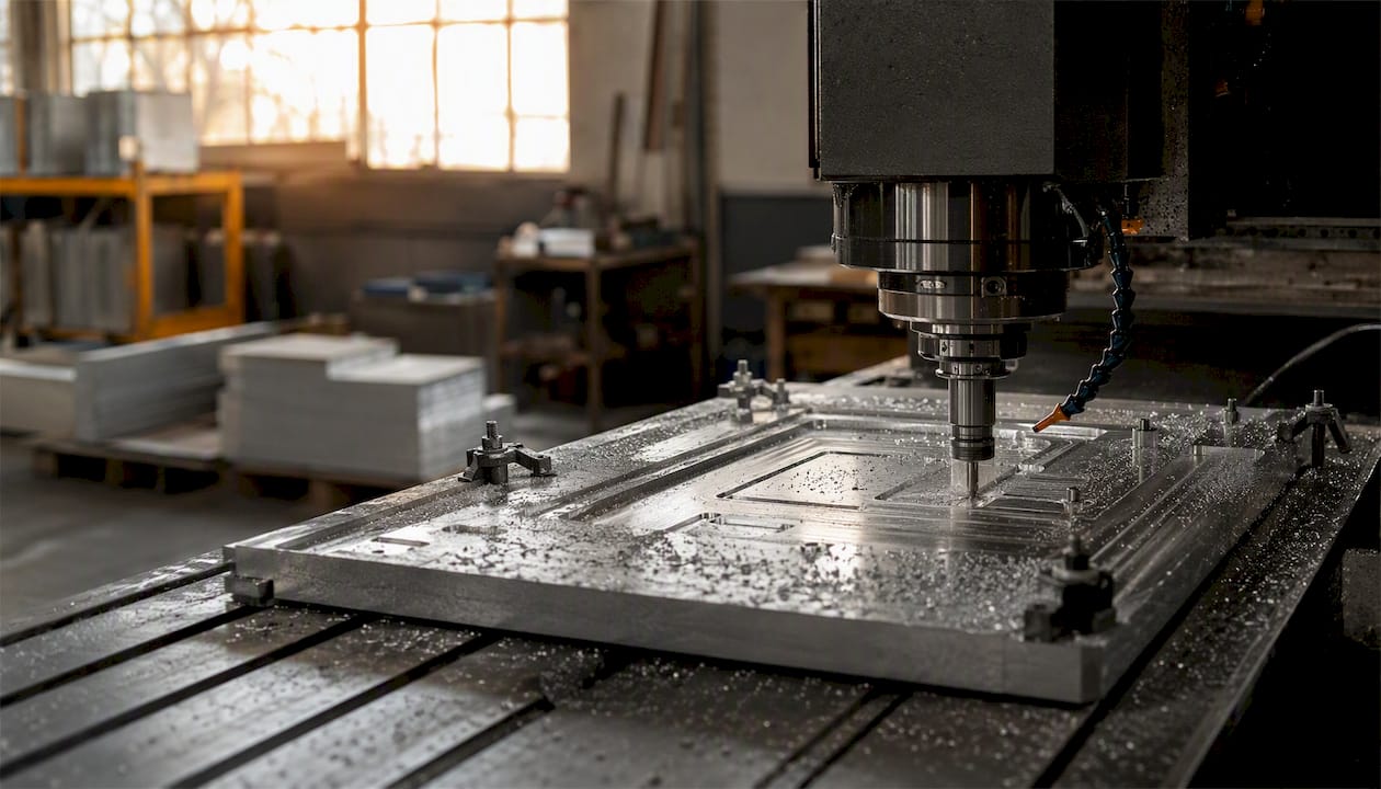 Aluminium alloy machining close-up on CNC router