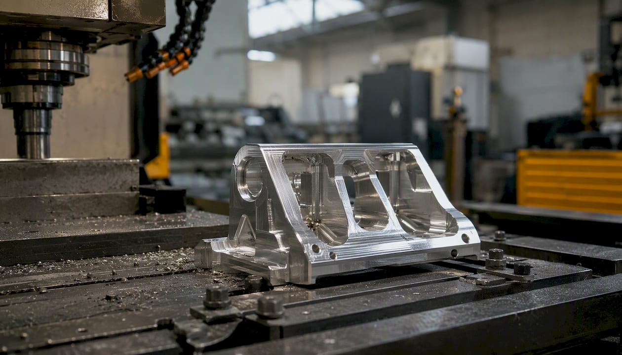 Close-up machined aerospace aluminium bracket
