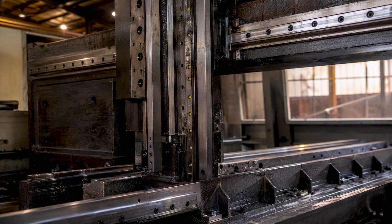 Close-up of CNC machine rigid frame components