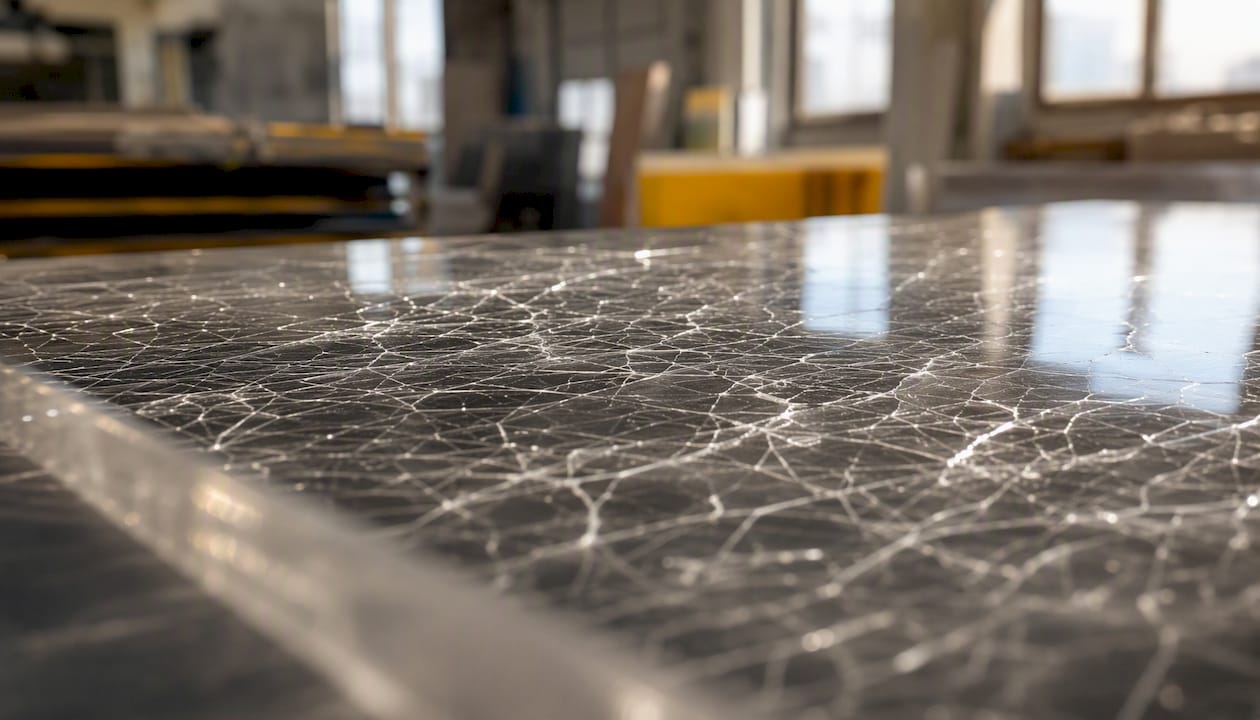 Close-up of crazing micro-cracks in cast acrylic