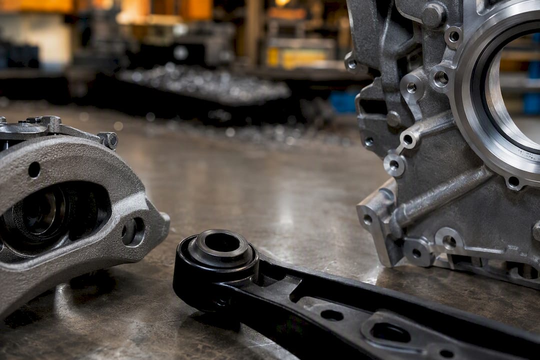 Partial close-ups of various automotive CNC parts