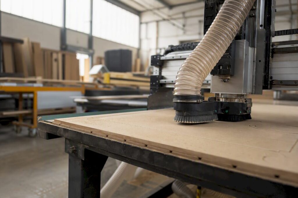 CNC router dust shoe with collection hose