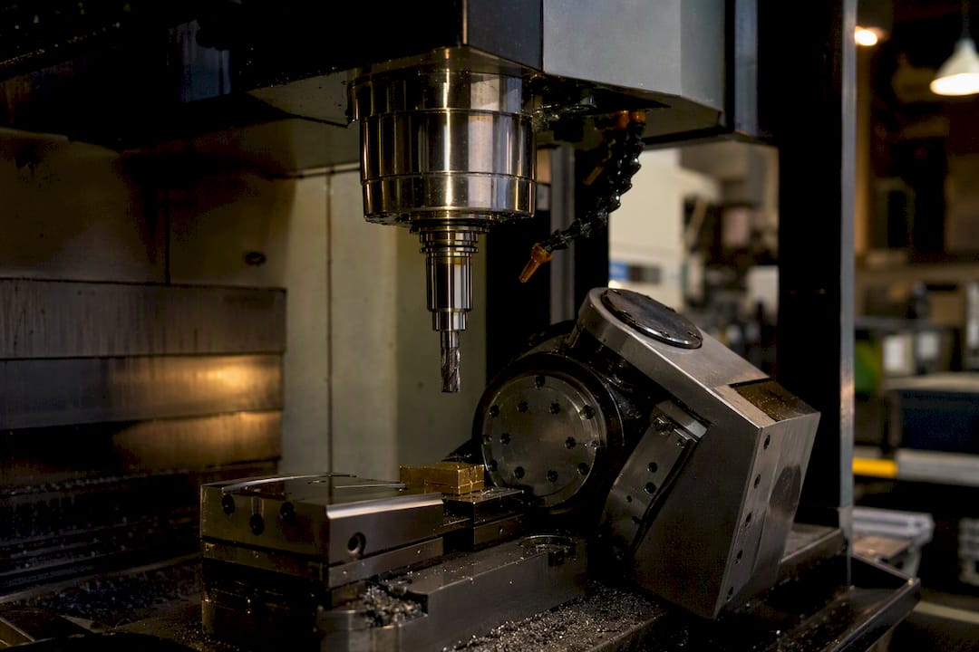 CNC machine spindle and multi-axis setup close-up