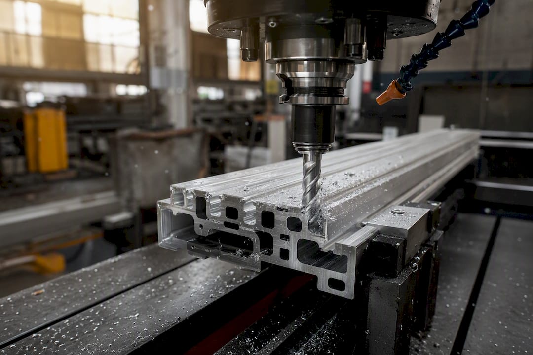 CNC milling tool cutting aluminium extrusion profile
