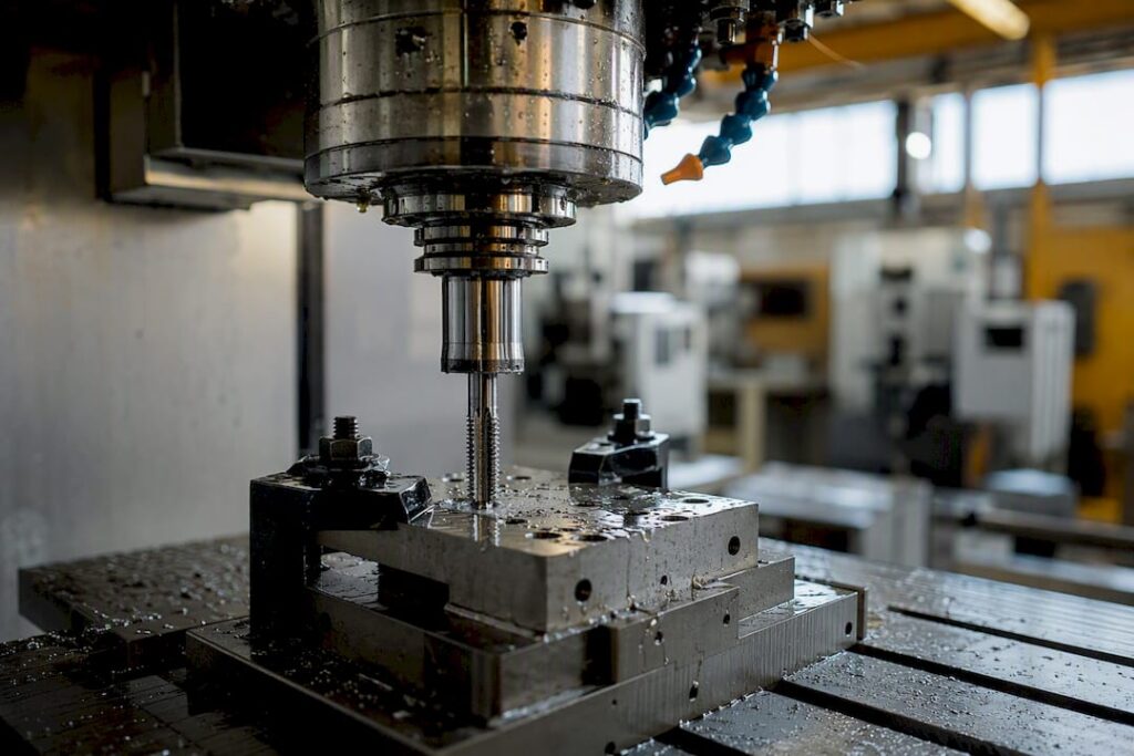 Close-up of rigid tapping on CNC machine spindle
