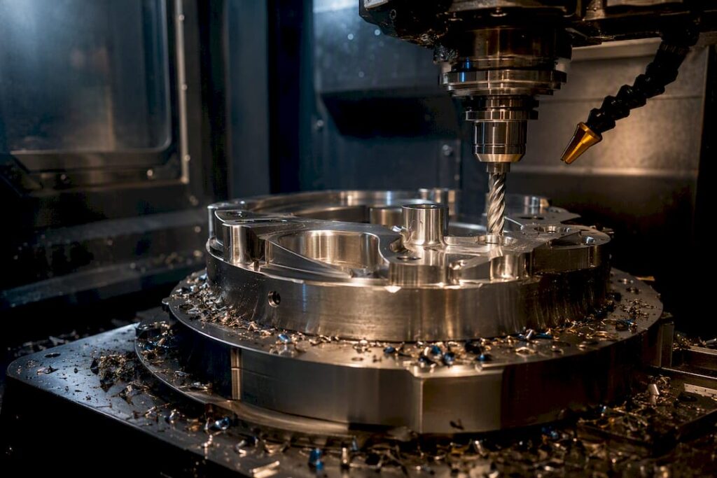 Titanium component during CNC machining