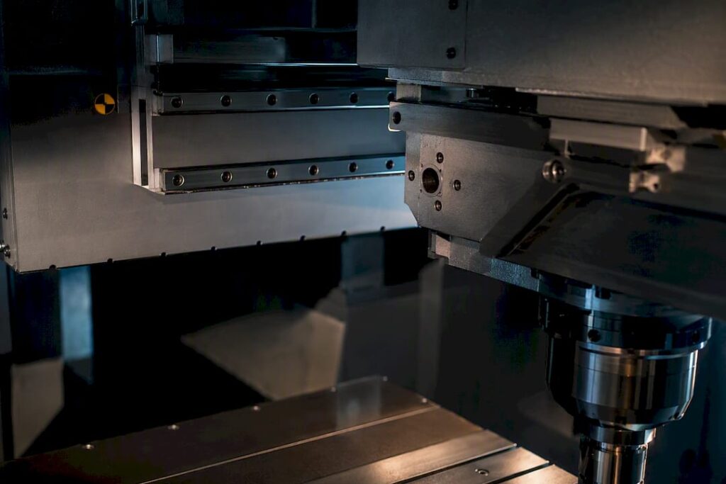 Close view of machine tool structural interface