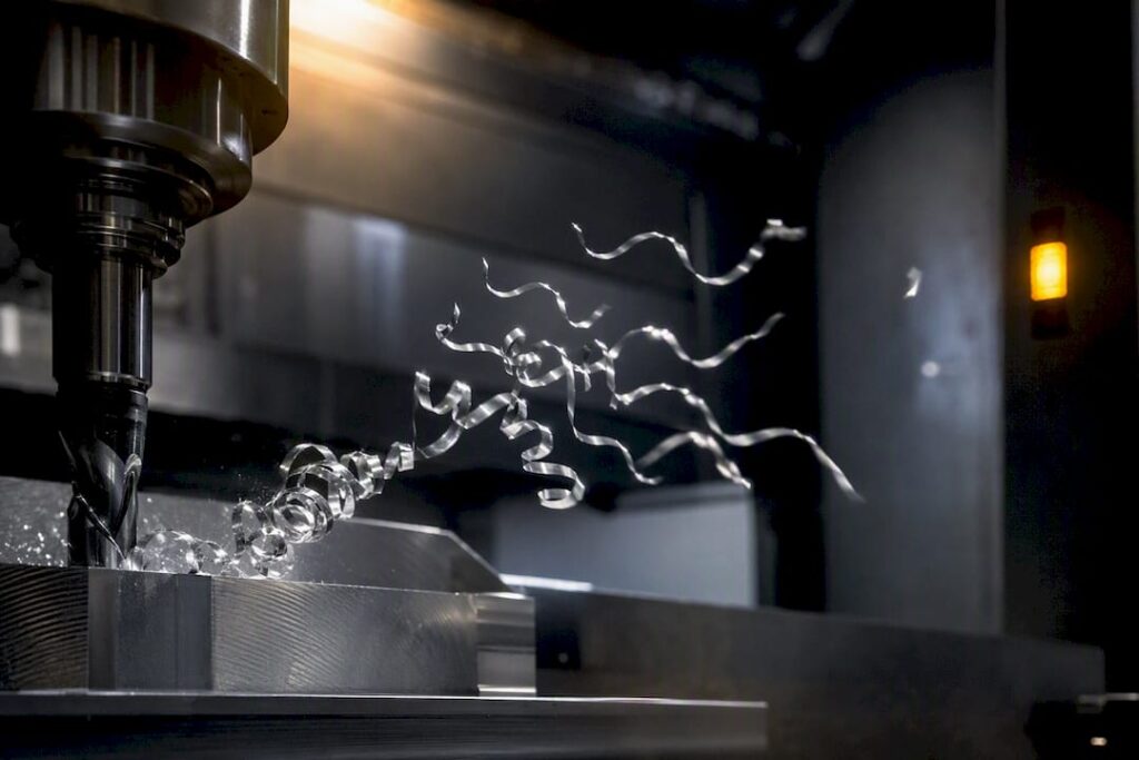 Aluminium chips leaving a cutting zone