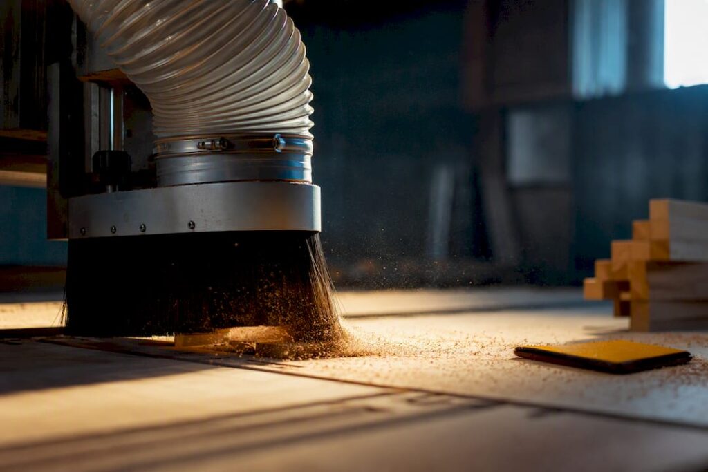 Wood dust captured in CNC workshop