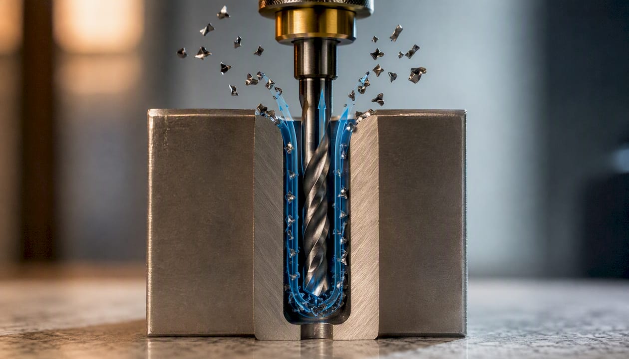 Peck drilling clearing chips with coolant