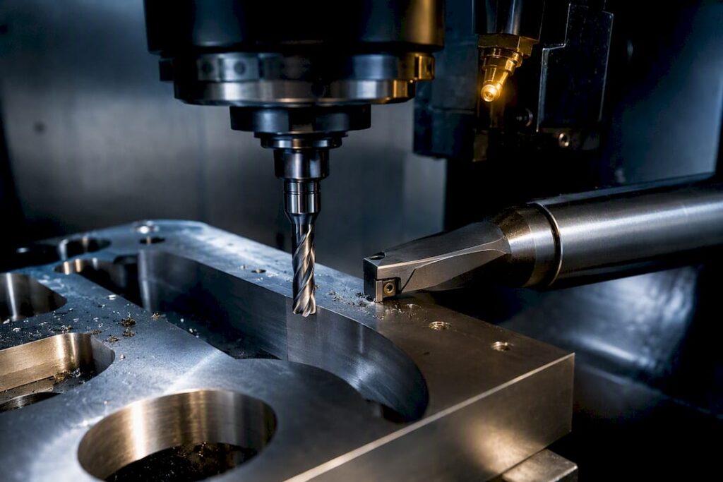 CNC drill and boring tool cutting metal