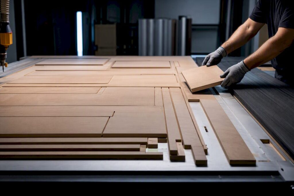 Nested cabinet panels during CNC cutting