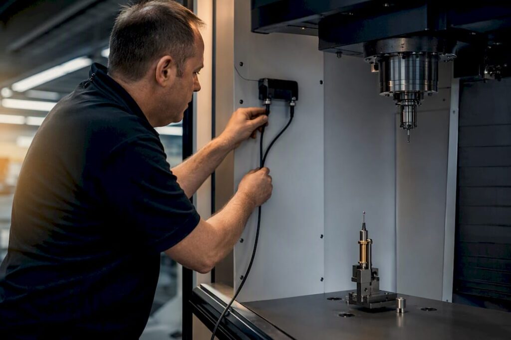 Technician commissioning a CNC probing system