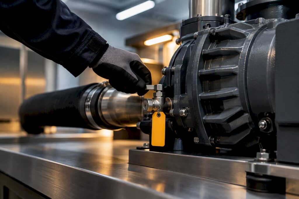 Technician safely isolating vacuum pump