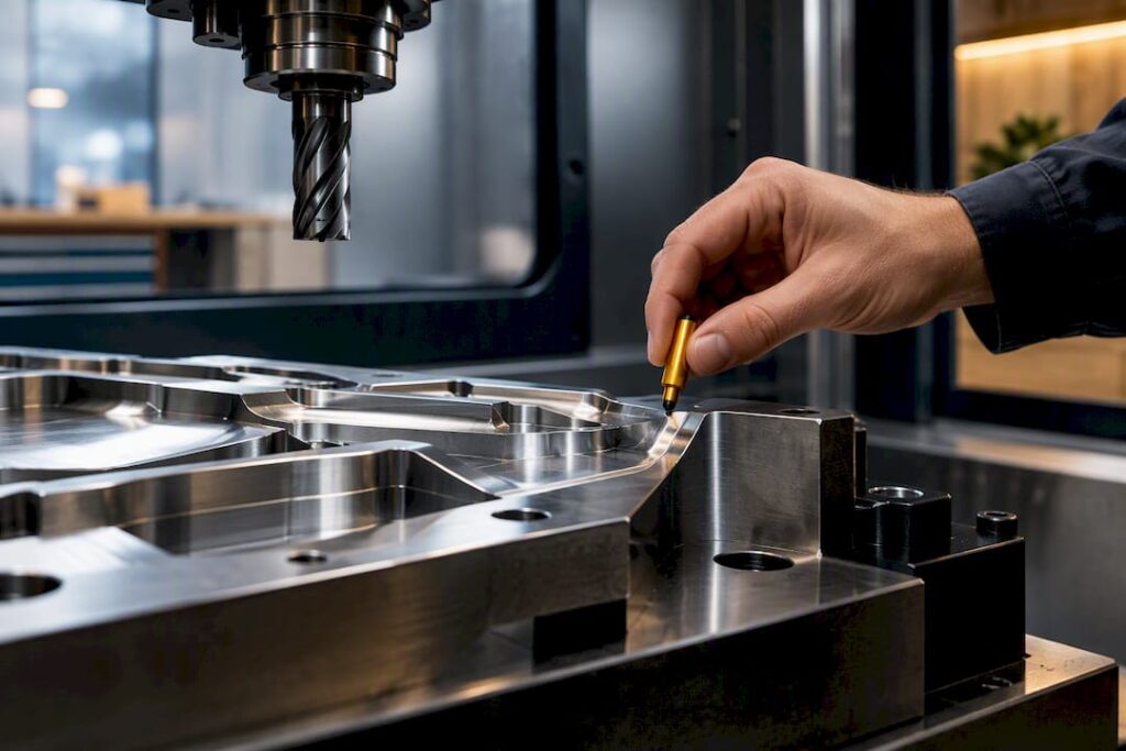 Automotive die insert in precision machining setup