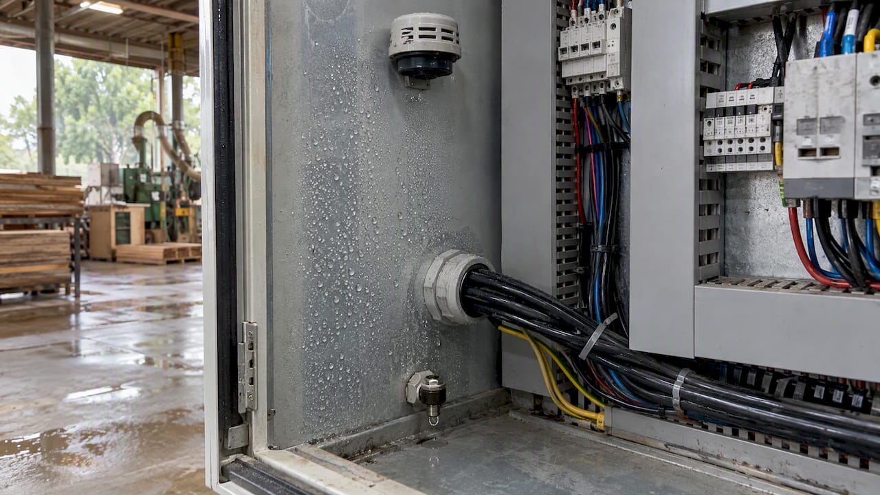 Condensation forming inside outdoor control cabinet