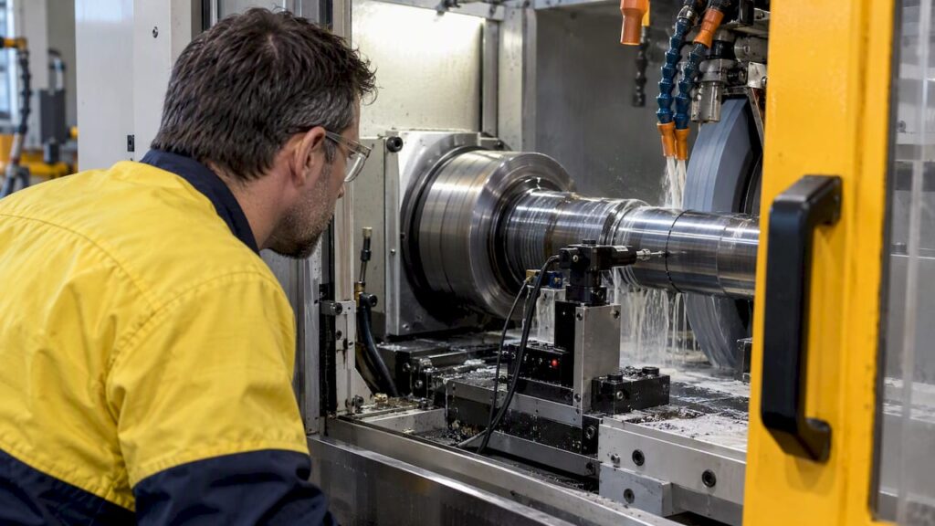 In-process gauge measuring a machined workpiece