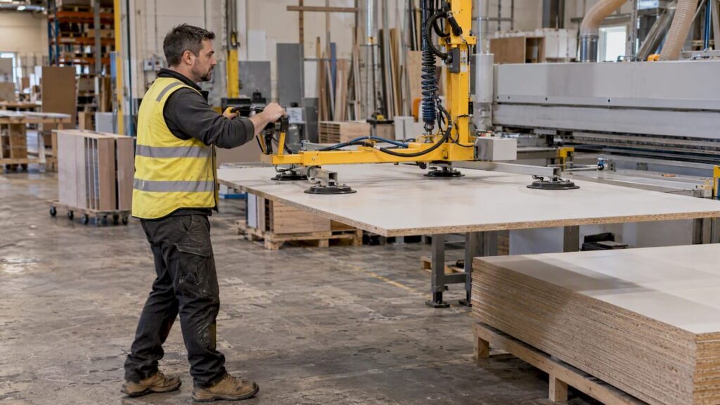 Vacuum lifter moving a cabinetmaking panel