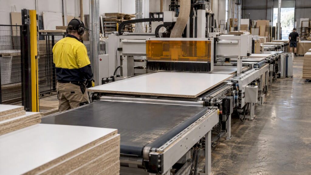 Automated CNC nesting line in a cabinet factory
