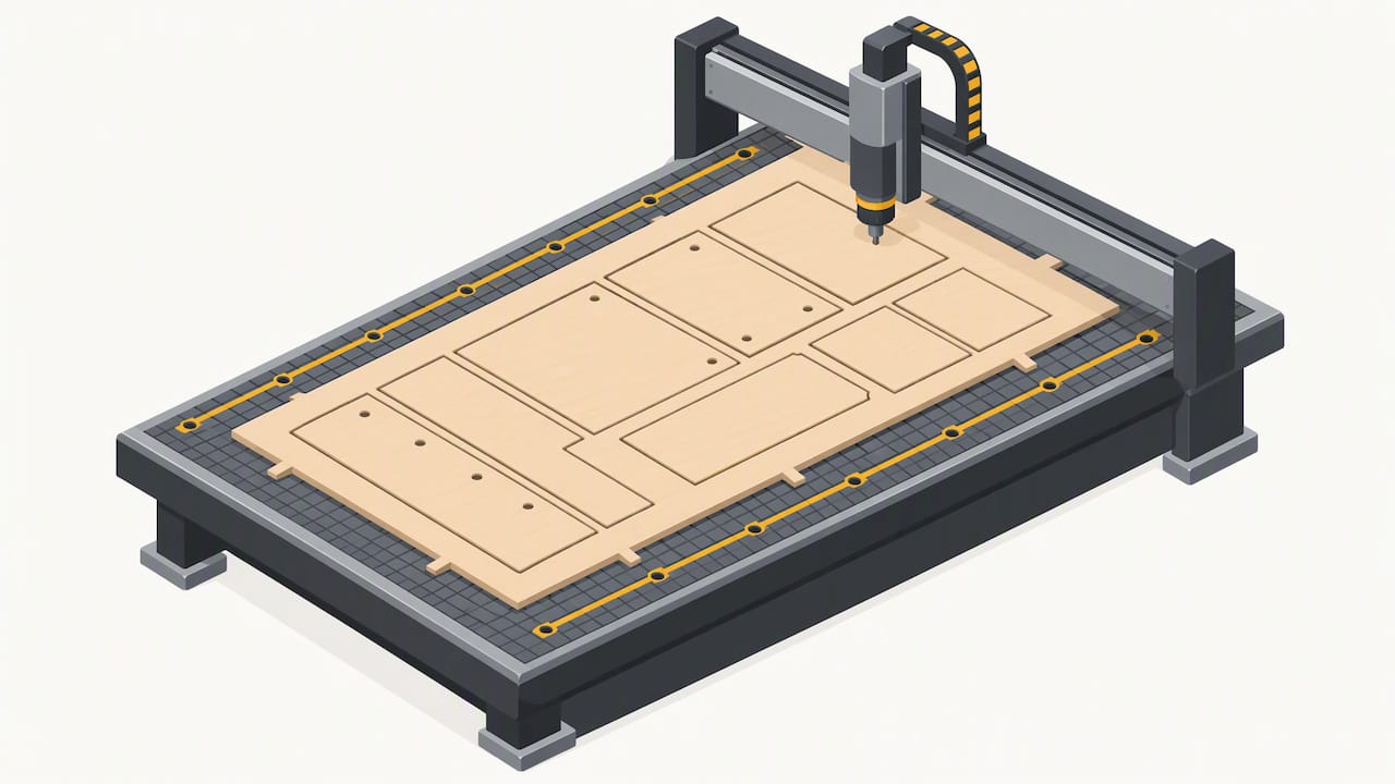 Panel held by vacuum as cuts progress inward