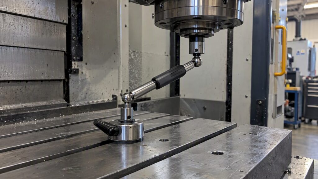 Ballbar mounted between spindle and machine table
